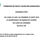 HORAIRES D'ÉTÉ SECRÉTARIAT DE MAIRIE