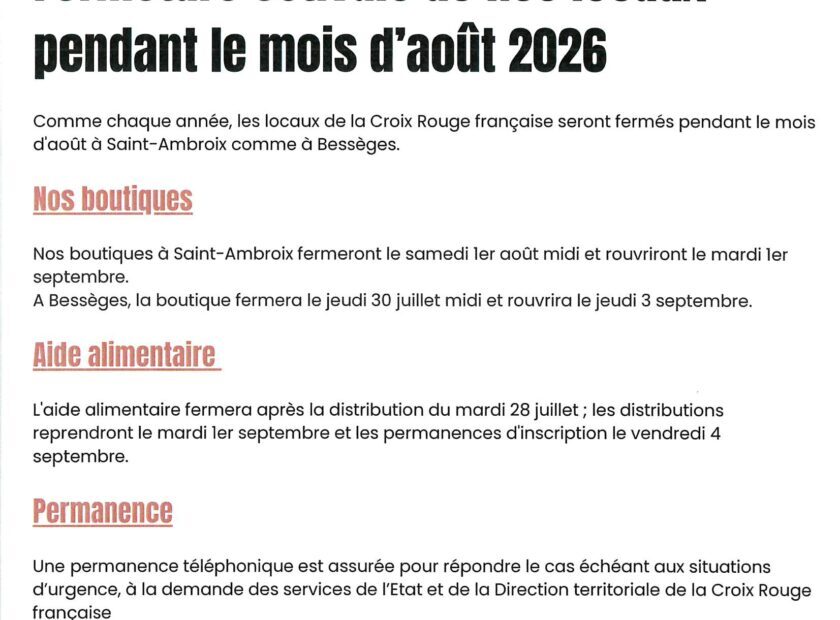 croix rouge fermeture estivale